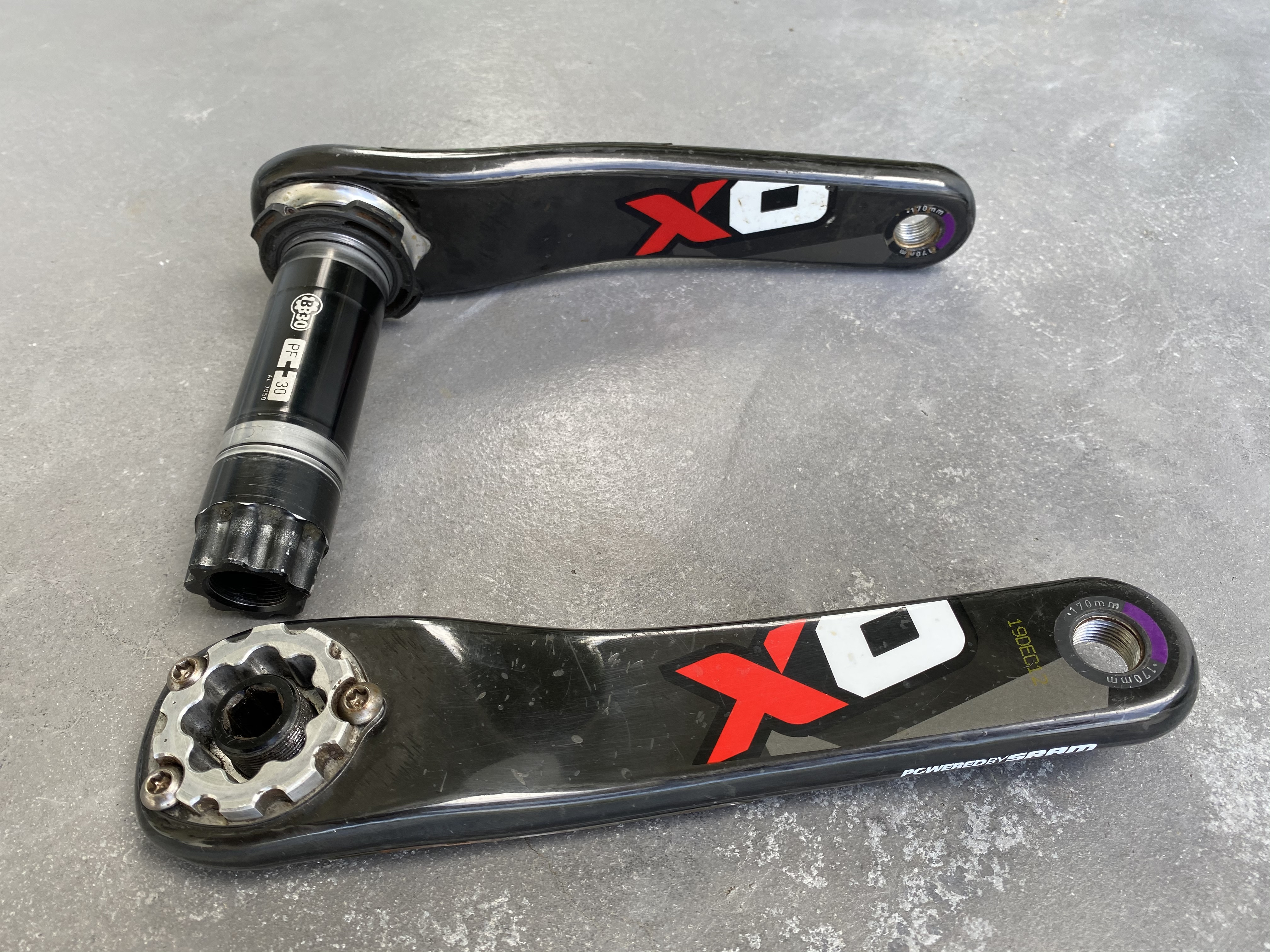 Pédalier SRAM X0 Carbone 2x10 Vitesses 175mm - Plateaux 42/28T, BB30, Occasion